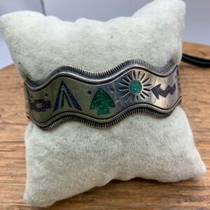 Carolyn Pollock Inlay Multi Gemstone Sterling Silver Storyteller Cuff Bracelet